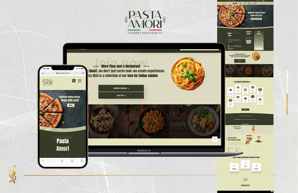 موقع Pasta Amori — نموذج من الأعمال الأصلية